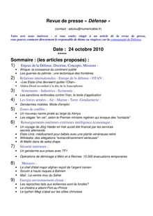 Revue de presse « Défense » Date : 24 octobre 2010 ***** Sommaire ...