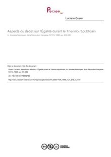 Aspects du débat sur l Égalité durant le Triennio républicain - article ; n°1 ; vol.313, pg 409-430