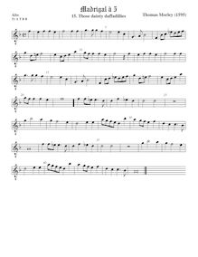 Partition ténor viole de gambe 1, octave aigu clef, First Booke of ballet to Five Voyces par Thomas Morley