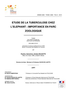 ETUDE DE LA TUBERCULOSE CHEZ L ELEPHANT : IMPORTANCE EN PARC ...