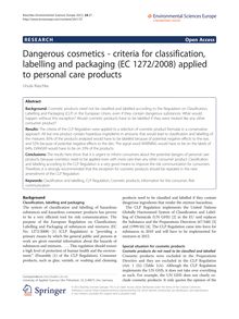 Dangerous cosmetics - criteria for classification, labelling and packaging (EC 1272/2008) applied to personal care products