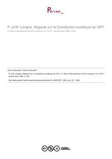 P. et M. Lavigne, Regards sur la Constitution soviétique de 1977 - note biblio ; n°1 ; vol.32, pg 242-242