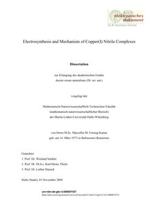 Electrosynthesis and mechanism of copper(I) nitrile complexes [Elektronische Ressource] / von Marcellin Magloire Fotsing Kamte