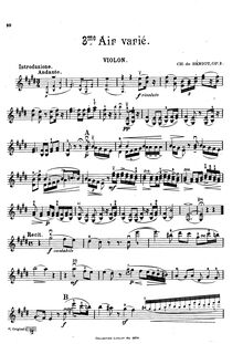 Partition de violon, Air avec Variations No.3, Op.3, Bériot, Charles-Auguste de