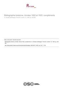 Bibliographie bretonne, Années 1932 et 1933, compléments - article ; n°1 ; vol.42, pg 234-264