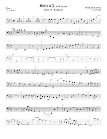 Partition viole de basse,  No.1 pour 3 violes de gambe et orgue par William Lawes