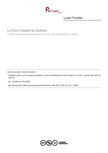 La Cour d appel du Québec - article ; n°1 ; vol.30, pg 149-154