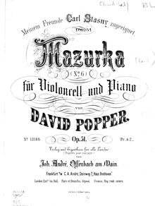 Partition de piano, Mazurka No.6, Op.51, C Major, Popper, David