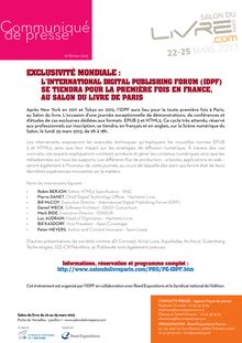 Exclusivité mondiale: l international digital Publishing Forum (idPF) se tiendra Pour la Première Fois en France, au salon du livre de Paris