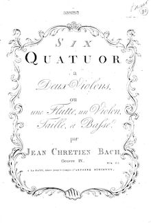 Partition Basso (figured), 6 quatuors, Six quatuor a deux violons, ou une flutte, un violon, taille, et basse. Oeuvre IX