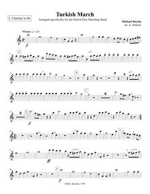 Partition clarinette 1 (B♭), Marcia turchesca, Turkish March, C major