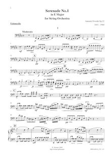 Partition violoncelles, Serenade pour cordes, Smyčcová serenáda par Antonín Dvořák