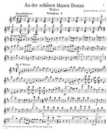 Partition violons I, pour Blue Danube, Op. 314, On the Beautiful Blue Danube - WalzesAn der schönen blauen Donau