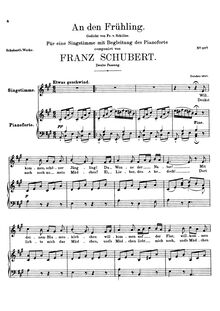Partition 1st version (A major), An den Frühling, D.587, To Spring