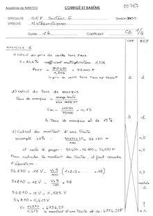 Corrige BEP DISTRIBUTION Mathematiques  2000 DCEA