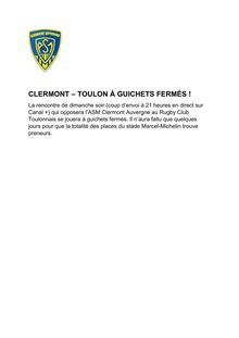 Clermont-Toulon à guichets fermés !