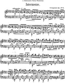 Partition , Intermezzo, 3 pièces pour Piano, Lyapunov, Sergey