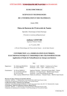 Contribution à la Modélisation Electrique, Electromagnétique et  Thermique des Transformateurs - 