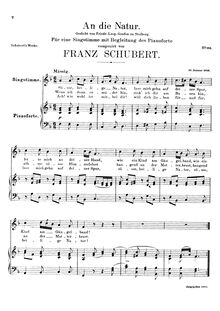 Partition complète, An die Natur, D.372, To Nature, F major, Schubert, Franz