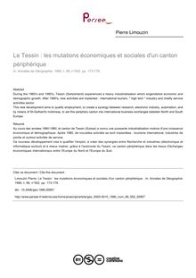 Le Tessin : les mutations économiques et sociales d'un canton périphérique  - article ; n°552 ; vol.99, pg 173-179