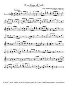 Partition aigu enregistrement  1-2, 6 sonates pour orgue, Mendelssohn, Felix