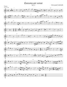 Partition ténor viole de gambe (octave aigu clef), Canzon I  La Spiritata 