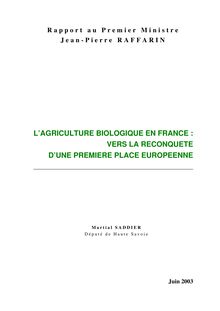L agriculture biologique en France : vers la reconquête d une première place européenne
