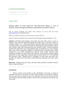 Helping others to find long-term and short-term mates: A test of inclusive fitness, reciprocal altruism, and parental investment theories