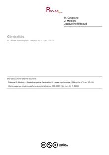 Généralités - compte-rendu ; n°1 ; vol.84, pg 123-128