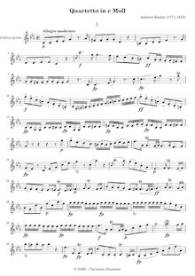 Partition violon 1, corde quatuor en C minor, Quartetto in c-moll