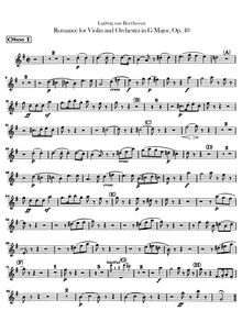 Partition hautbois 1, 2, Romance pour violon et orchestre, G Major