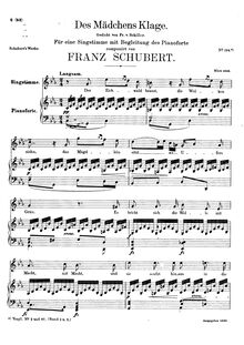 Partition voix & partition de piano, Des Mädchens Klage (3rd version), D.389