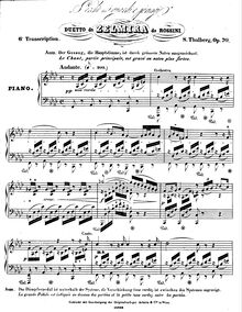 Partition , Perché mi guardi e piangi, duetto da Zelmira, opéra di Rossini, L Art du Chant appliqué au Piano, Transcriptions des célèbres Oeuvres des grandes Maitres, Op.70