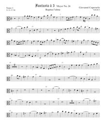 Partition ténor viole de gambe 1, alto clef, Fantasia pour 5 violes de gambe, RC 26