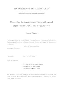 Unravelling the interactions of boron with natural organic matter (NOM) on a molecular level [Elektronische Ressource] / András Gáspár
