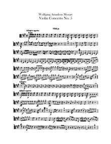 Partition altos, violon Concerto No.5, Turkish Concerto, A major