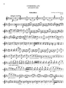 Partition violons I, Coriolanus Overture, Op. 62, Overture to Heinrich Joseph von Collin s Tragedy Coriolan