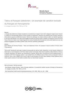 Tabou et français calédonien. Un exemple de variation lexicale du français en francophonie - article ; n°1 ; vol.62, pg 27-52