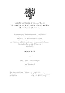 Jacobi-Davidson type methods for computing rovibronic energy levels of triatomic molecules [Elektronische Ressource] / von Peter Langer