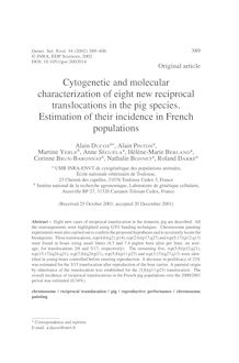 Cytogenetic and molecular characterization of eight new reciprocal translocations in the pig species. Estimation of their incidence in French populations