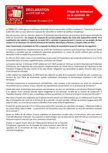 Déclaration CGT au CCE d EDF SA - projet de fermeture de Fessenheim