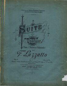 Partition couverture couleur,  pour Piano quatuor, Op.51, Suite pour quatuor (piano, 2 violons et violoncelle), op. 51, par F. Luzzatto.
