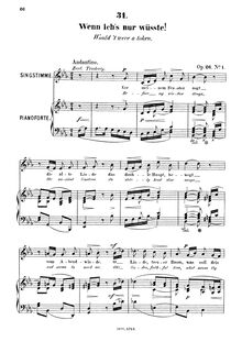 Partition , Wenn ich s nur wüsste! (Would t were a token) [Low voix], 6 Gesänge, Op.26