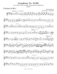 Partition clarinette 1, Symphony No.31, D major, Rondeau, Michel par Michel Rondeau