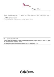 Dunin-Borkowski A., Cristina — Gallina Araucana prehispánica : ¿i Mito o realidad?  ; n°1 ; vol.79, pg 331-332