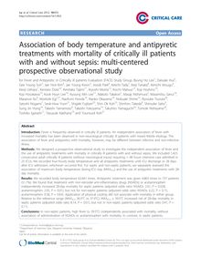 Association of body temperature and antipyretic treatments with mortality of critically ill patients with and without sepsis: multi-centered prospective observational study