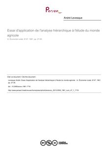 Essai d application de l analyse hiérarchique à l étude du monde agricole  - article ; n°1 ; vol.47, pg 27-35