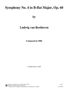 Partition complète, Symphony No.4, B♭ major, Beethoven, Ludwig van par Ludwig van Beethoven