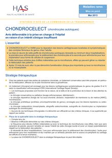 CHONDROCELECT (chondrocytes autologues) - CHONDROCELECT 29052013 SYNTHESE CT12555