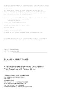 Slave Narratives: a Folk History of Slavery in the United States - From Interviews with Former Slaves - Maryland Narratives